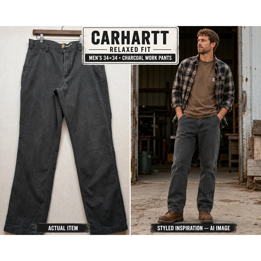 Carhartt Men's Gray Washed Twill Dungaree Work Pants Relaxed Fit Utility 34x34